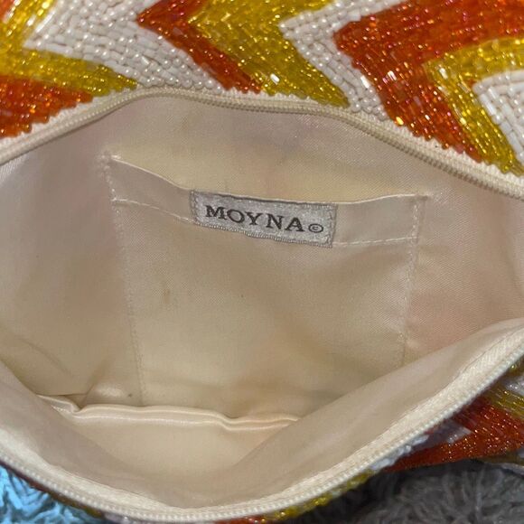 Moyna Beaded Clutch Satin Lining Orange, Yellow, And White Evening Bag, Zipper - Picture 8 of 10
